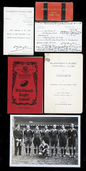 Memorabilia relating to J A Tallent at Blackheath Rugby Club, original photographs, 1935-36 member`s