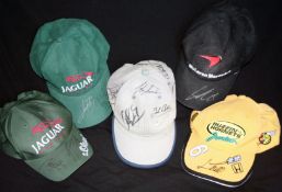 Five Formula 1 driver-signed team caps, comprising two West McLaren-Mercedes caps: one by David
