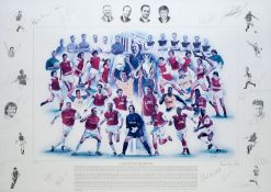 A `legends of Highbury` multi-signed print, the artwork by Gary Brandham, 25 pencil signatures to