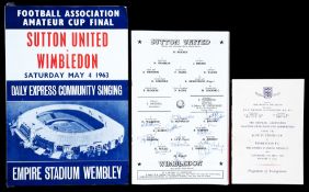 Goalkeeper Mike Kelly`s team-signed programme for the 1963 F.A. Amateur Cup final Wimbledon v Sutton