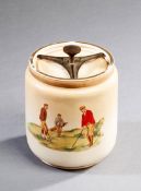 A Carlton Ware tobacco jar and cover with golf decoration circa 1910, Reg No. 333948, in good