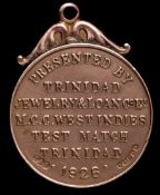 A 9ct, gold medal presented to Learie Constantine on the occasion of the Trinidad Test Match v MCC