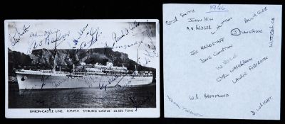 A postcard of the ship `Stirling Castle` signed by the MCC touring team of 1946-47, signed in ink by