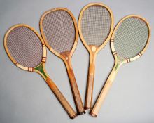Four American lawn tennis racquets circa 1900 to 1930, i) THE HUMDINGER by H. J Bancroft, strung