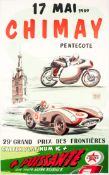 1959 29th Grand Prix des Frontieres, Chimay 17 May poster, featuring an artist`s impression of a