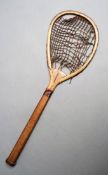 A sphairistike racquet circa 1875, Jefferies & Co. stamp to the tilted head frame, plus additionally