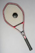 A Macgregor Bergelin `Long String` racquet circa 1985, semi-octagonal graphite head shape, and