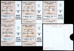 Five 1966 World Cup ticket stubs, France v Mexico 1/8f, England v Mexico 1/8f, England v Argentina