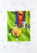A limited edition print titled `Treble Chance` signed by the Manchester United 1999 Treble Winning
