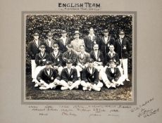 A signed photograph of the England cricket team to Australia 1920-21, the image 30.5 by 37cm., 12 by