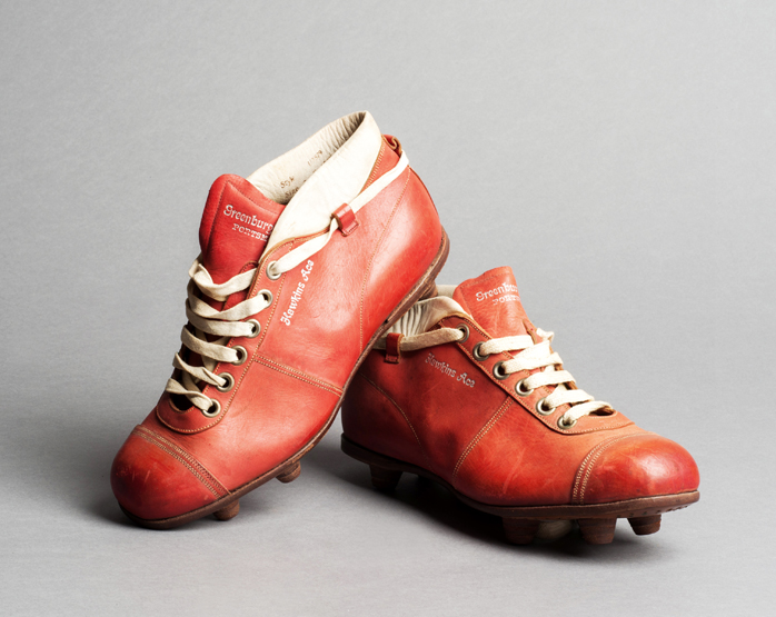 An unused pair of deluxe `Hawkins Ace` vintage football boots circa 1950, stamped Greenburgh