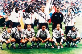 A fully-signed colour photograph of the England football team who beat Germany 5-1 in Munich 1st