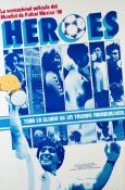 A movie poster for the official film of the 1986 World Cup, titled HEROES, Drummond Challis, Spanish