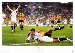 A group of six signed colour photographic prints featuring England players in the 2003 Rugby World