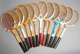 A selection of a dozen English lawn tennis racquets from the mid-20th century, all in fine condition