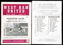 West Ham programmes including signed examples, 29 West Ham United 1950s/1960s programmes including