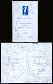 A pair of autographed FWA Footballer of the Year dinner menus for Bobby and Jackie Charlton in