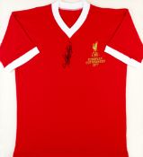 A Liverpool 1977 European Cup winners commemorative jersey signed by Kevin Keegan, the red shirt