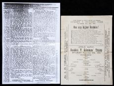 Rushden v Gainsborough Trinity programme 10th November 1894, offered with a photocopied newspaper