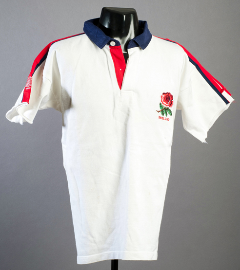 A Graham Rowntree white England No.1 international rugby union shirt, short-sleeved, inscribed