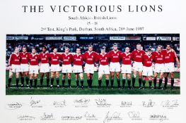 A signed limited edition print titled `The Victorious Lions`, numbered 940/1500, featuring a