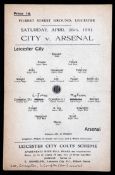 Leicester City v Arsenal single-sheet wartime programme 26th April 1941