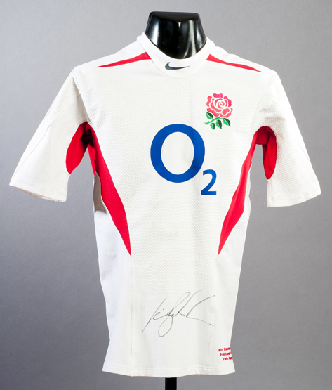 Iain Balshaw signed match-worn white England No.15 jersey from the Calcutta Cup rugby union