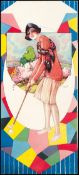 A small print of a lady golfer, signed in the plate G. Camps, continental, 1930s, 15 by 32.5cm., 6