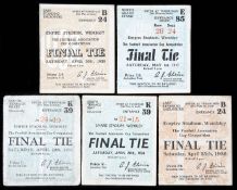 A group of five tickets for F.A. Cup finals in the 1930s, comprising: 1933 Everton v Manchester