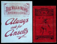 Home and away League programmes between Arsenal and Aston Villa in season 1930-31, 8th November 1930