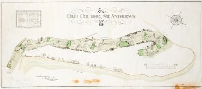 Miscellaneous sporting prints including a map of the Old Course St. Andrews, as surveyed and