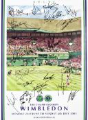 A multi-signed Wimbledon poster for the 2003 Championships, 19 signatures of competitors in black