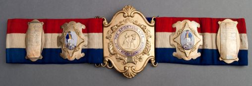 A Light Weight Championship of Great Britain boxing belt awarded to Sam Steward in 1928, in silver-