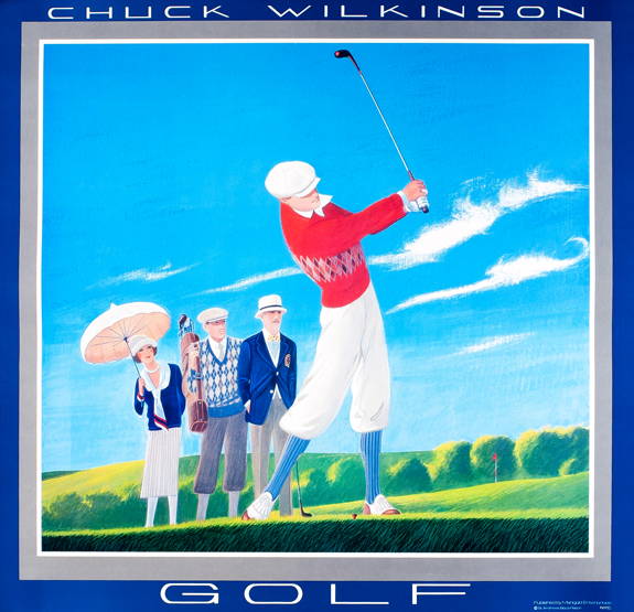 A Chuck Wilkinson designed poster titled `Golf`, published by Marigold Enterprises, N.Y.C., 68cm.,