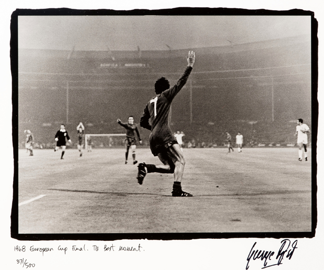 A signed George Best 1968 European Cup final limit photographic print, titled `1968 European Cup