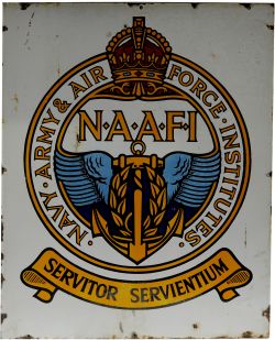 Enamel Advertising Sign "NAAFI". Single-sided measuring 24" x 30". With minor chip to edge otherwise