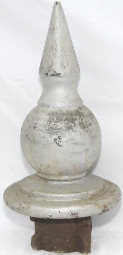 Tramways Signal Finial, cast iron, short ball & spike measuring 20" tall. Painted silver overall.
