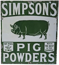 Enamel Pictorial Sign "Simpson Pig Powders" produced by Falkirk Iron Company. Some well executed