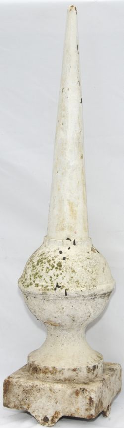 GCR Signal Finial, cast iron, ball & spike 33" tall. Unrestored, painted white overall.