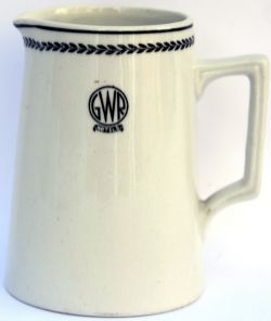 GWR Hotels black leaf Milk Jug. Stands 4½" tall, base marked 8-40 Bridgwood, England. No chips or