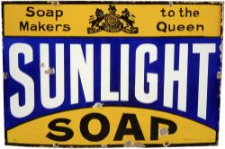 Enamel Advertising Sign, "Sunlight Soap - Soap Makers Tithe Queen",  18" x 12", single sided, with