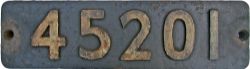Smokebox Numberplate 45201. Ex Stanier Black 5 locomotive, built by Armstrong Whitworth in 1935.