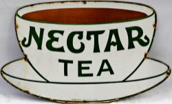 Enamel Advertising Sign `Nectar Tea` Green and brown on a white ground, 21" x 12½". A few edge chips
