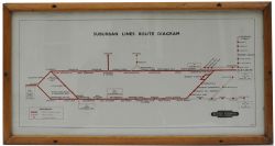 Carriage Print, `British Railways Suburban Lines Route Diagram` dated 1953, showing lines