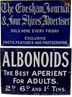 Enamel Advertising Signs qty 2:- `The Evesham Journal & Four Shires Advertiser - Sold Here Every