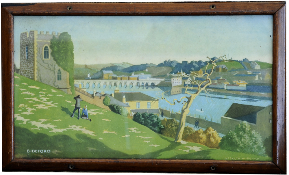 Carriage Print `Bideford` by Hesketh Hubbard from the Southern Railway series. In an original glazed