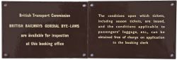 BTC small enamel Sign "British Railways General Bye-Laws are available for inspection at this