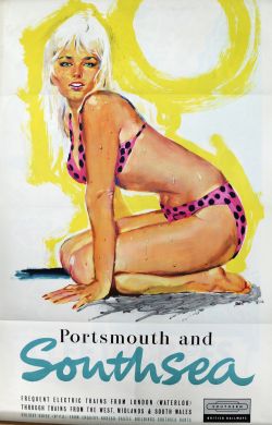 BR Poster, `Portsmouth and Southsea - Frequent Electric Trains from London Waterloo - Through Trains