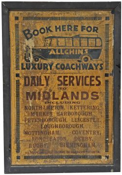 Advertising Show Card "Allchins Luxury Coachways (Book Here)" in wood frame. Double sided