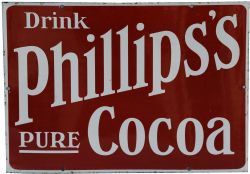 Enamel Advertising Sign `Drink Phillips`s Pure Cocoa`, 17" x 12", white lettering on dark red ground